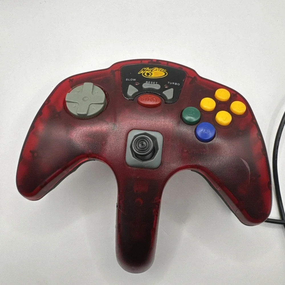 Nintendo N64 High Frequency Clear Dark Red Wired Controller untested